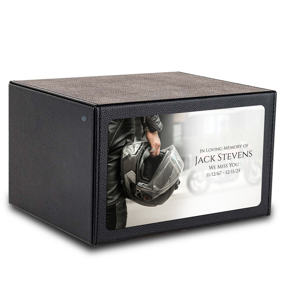 Custom Printed Heritage Leather Motorcycle Helmet Wood Box Cremation Urn