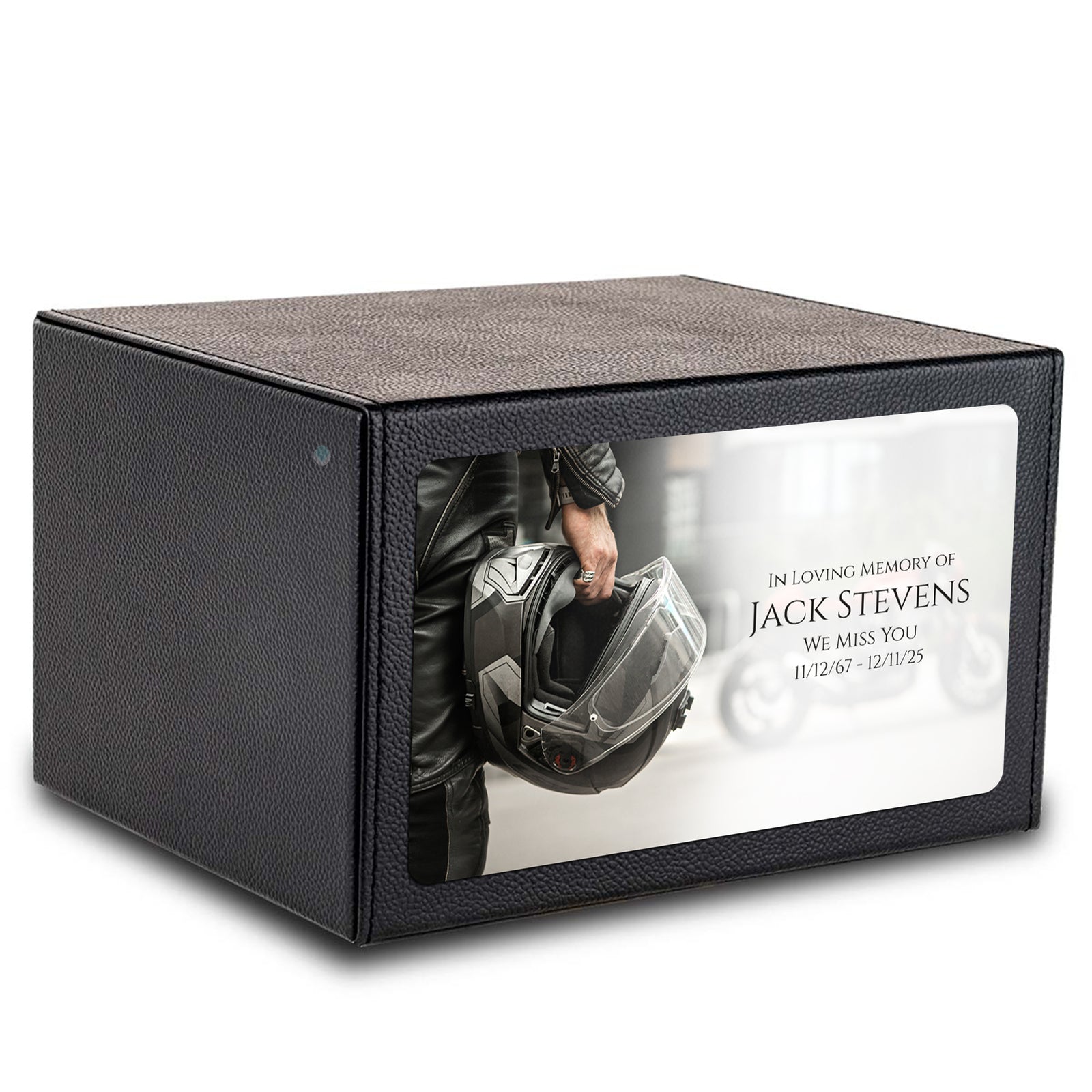 Custom Printed Heritage Leather Motorcycle Helmet Wood Box Cremation Urn
