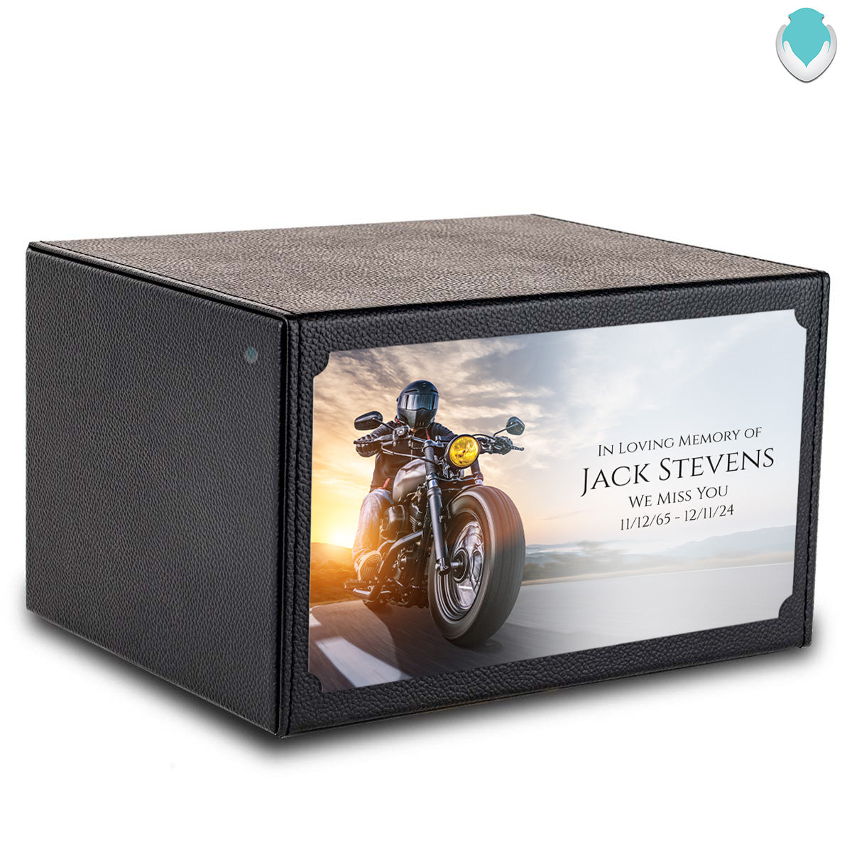 Custom Printed Heritage Leather Motorcycle Wood Box Cremation Urn