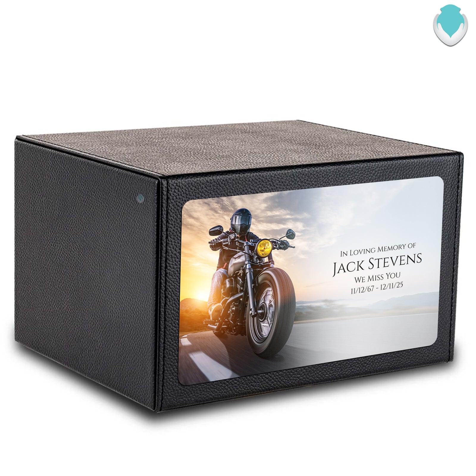 Custom Printed Heritage Leather Motorcycle Wood Box Cremation Urn