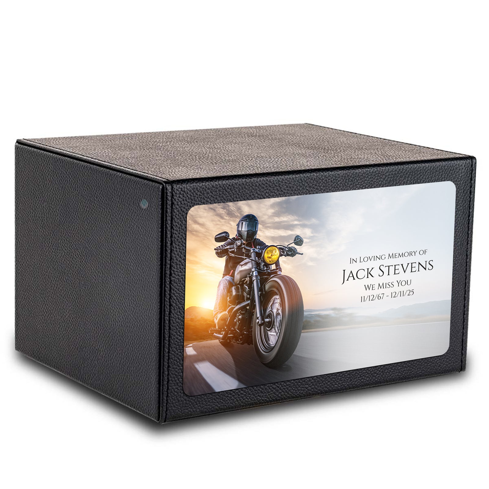 Custom Printed Heritage Leather Motorcycle Wood Box Cremation Urn