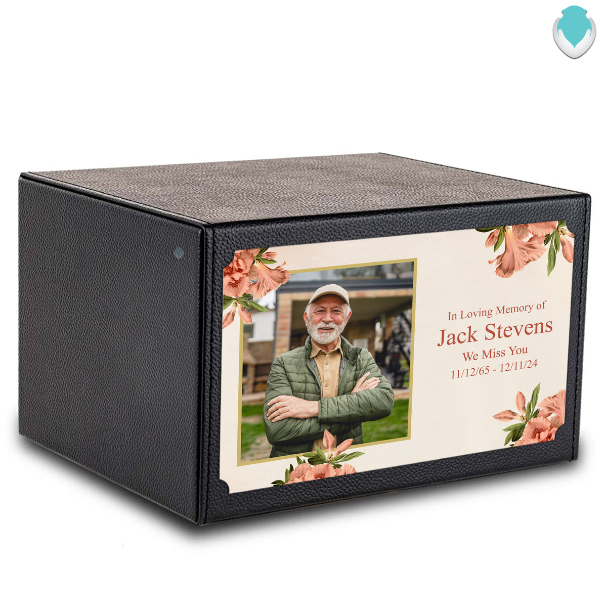 Custom Printed Heritage Leather Azalea Flower Wood Box Cremation Urn