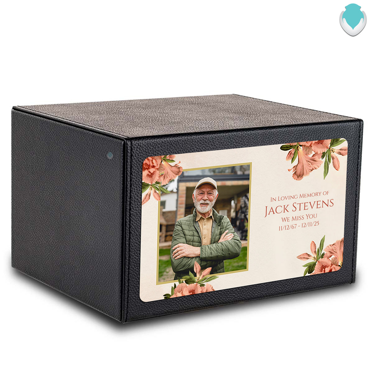 Custom Printed Heritage Leather Azalea Flower Wood Box Cremation Urn