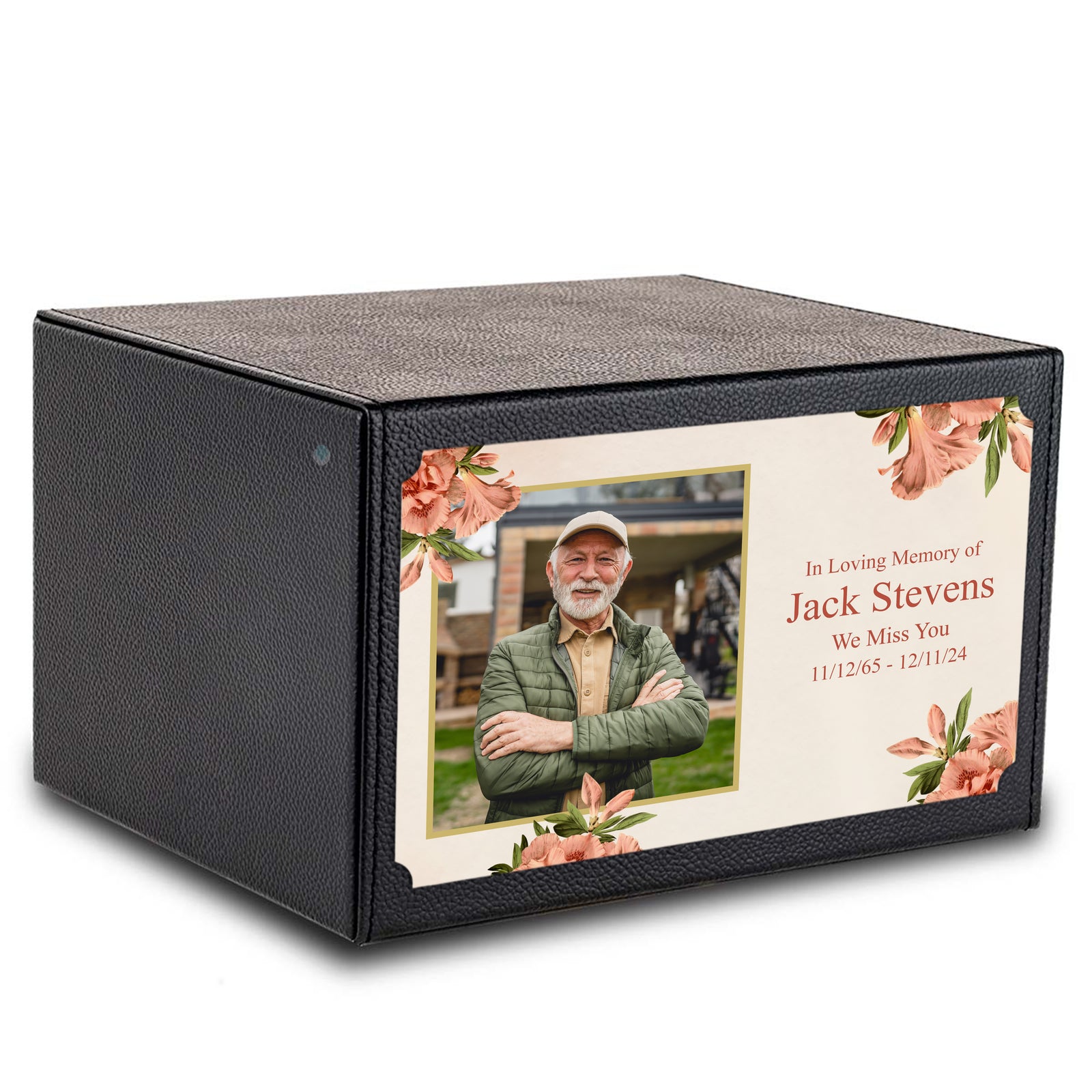 Custom Printed Heritage Leather Azalea Flower Wood Box Cremation Urn