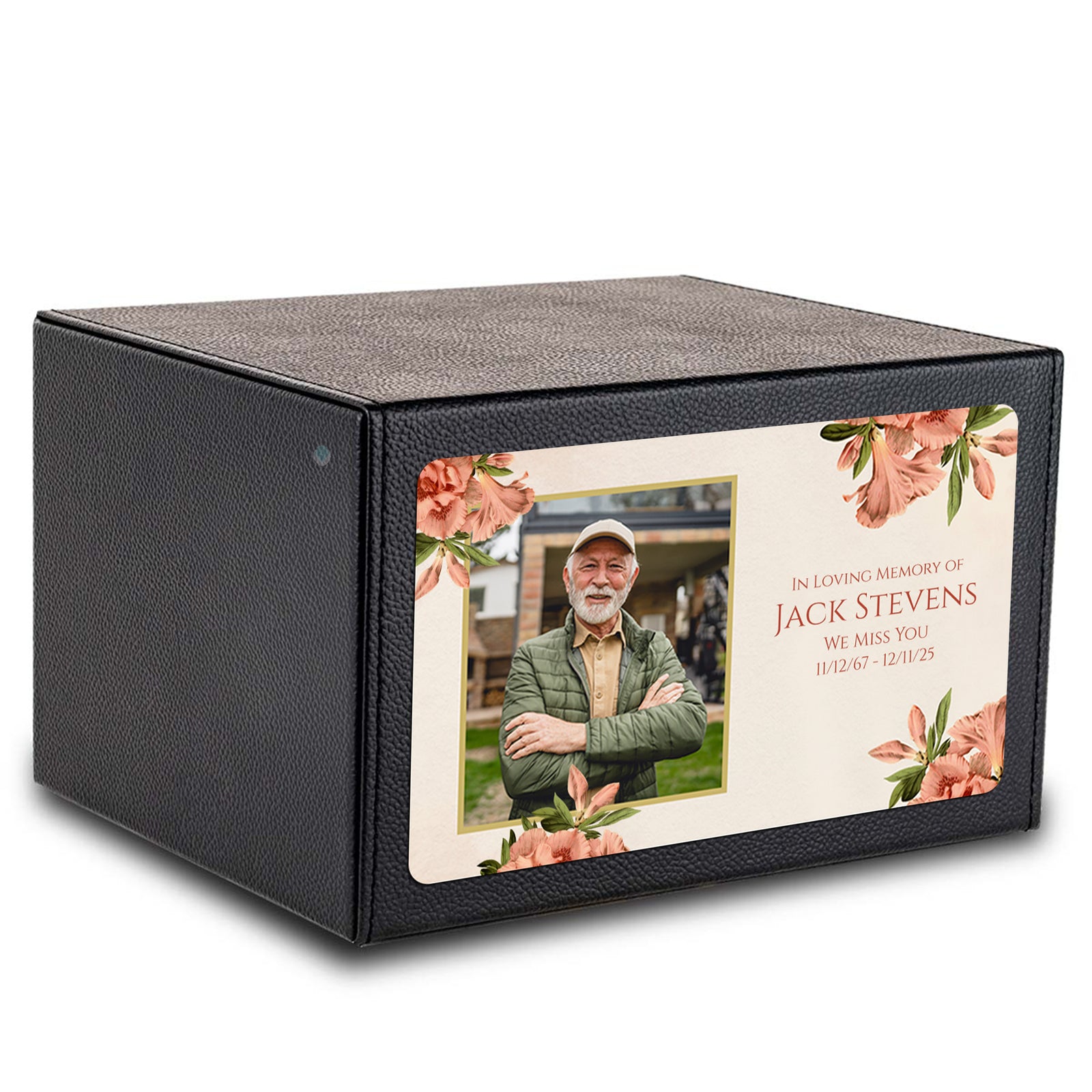 Custom Printed Heritage Leather Azalea Flower Wood Box Cremation Urn