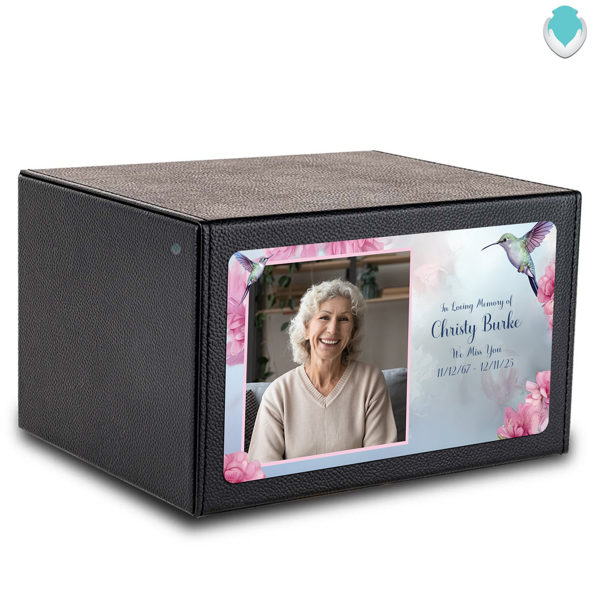 Custom Printed Heritage Leather Photo Hummingbird Wood Box Cremation Urn