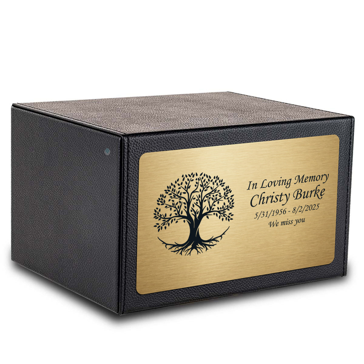 Custom Engraved Heritage Leather Adult Cremation Urn Memorial Box for Ashes