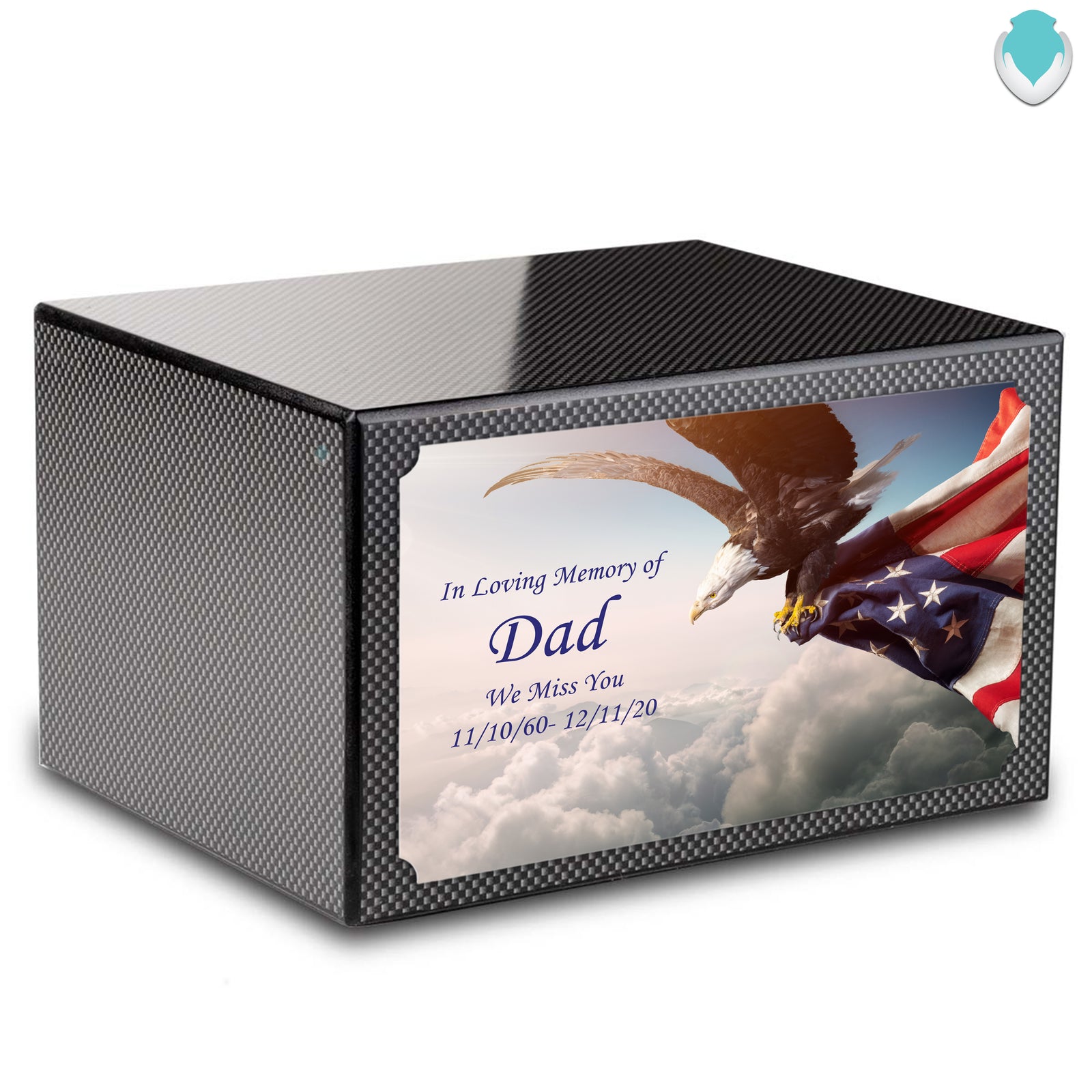 Custom Printed Heritage Carbon Fiber American Eagle Wood Box Cremation Urn
