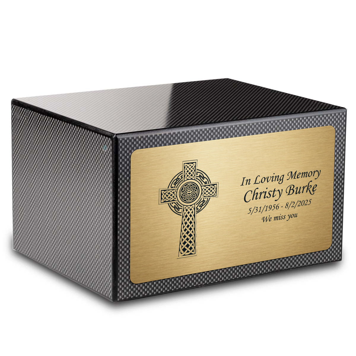 Custom Engraved Heritage Carbon Fiber Adult Cremation Urn Memorial Box for Ashes