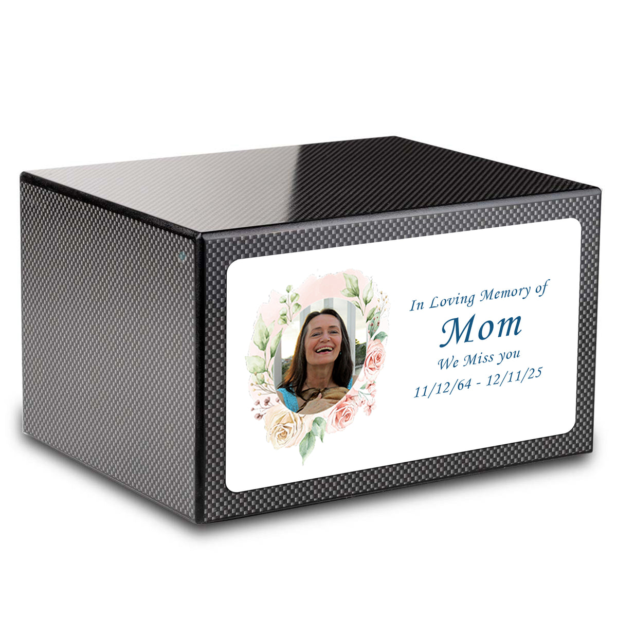 Custom Printed Heritage Carbon Fiber Photo Frame Wood Box Cremation Urn