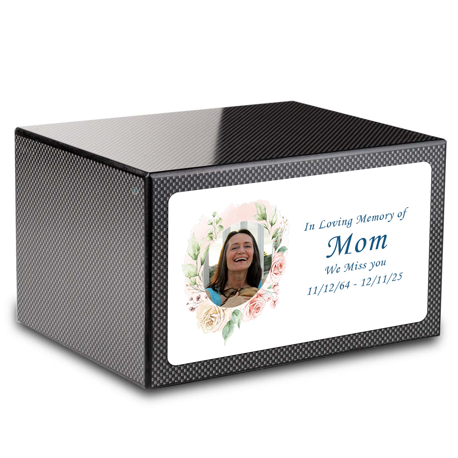 Custom Printed Heritage Carbon Fiber Photo Frame Wood Box Cremation Urn