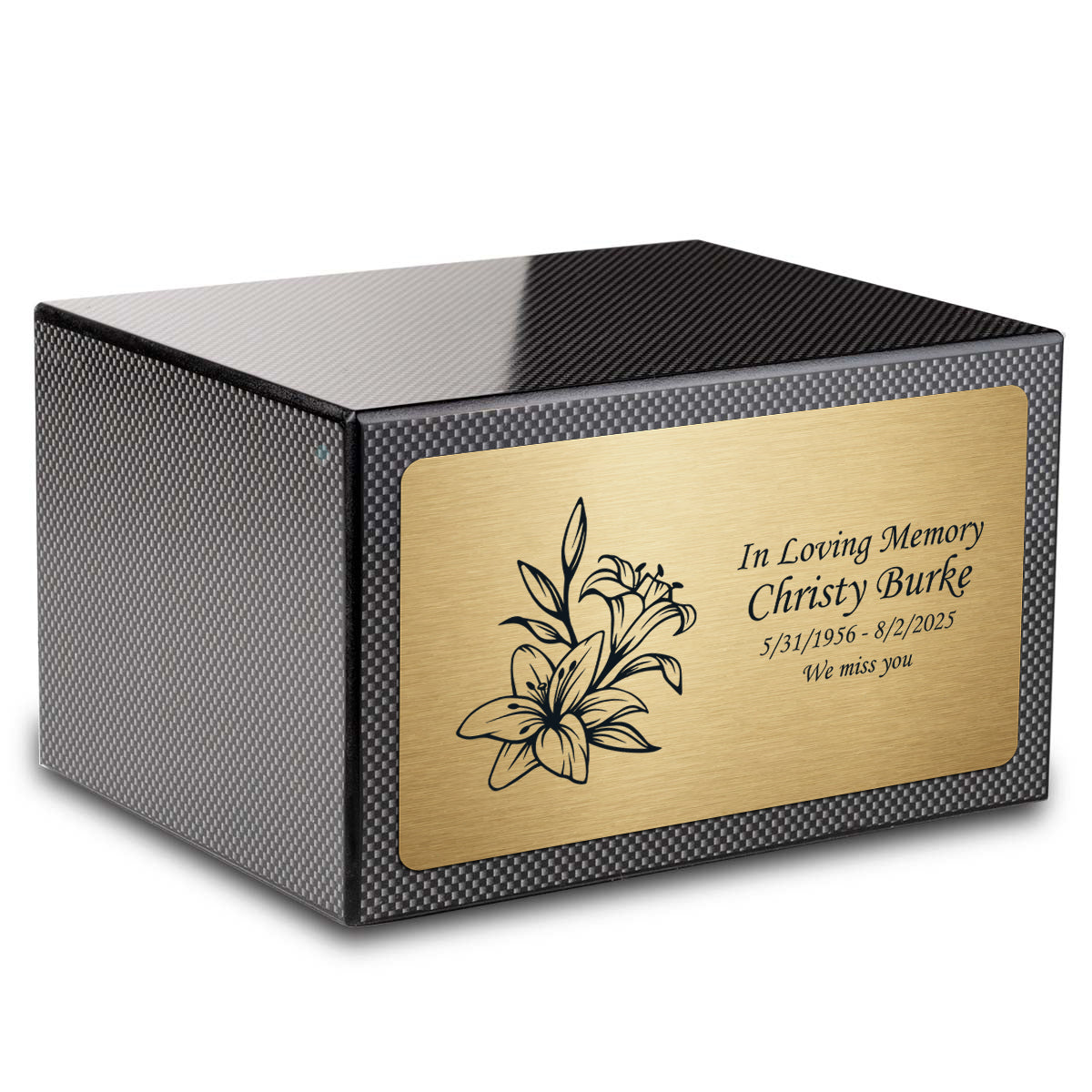 Custom Engraved Heritage Carbon Fiber Adult Cremation Urn Memorial Box for Ashes