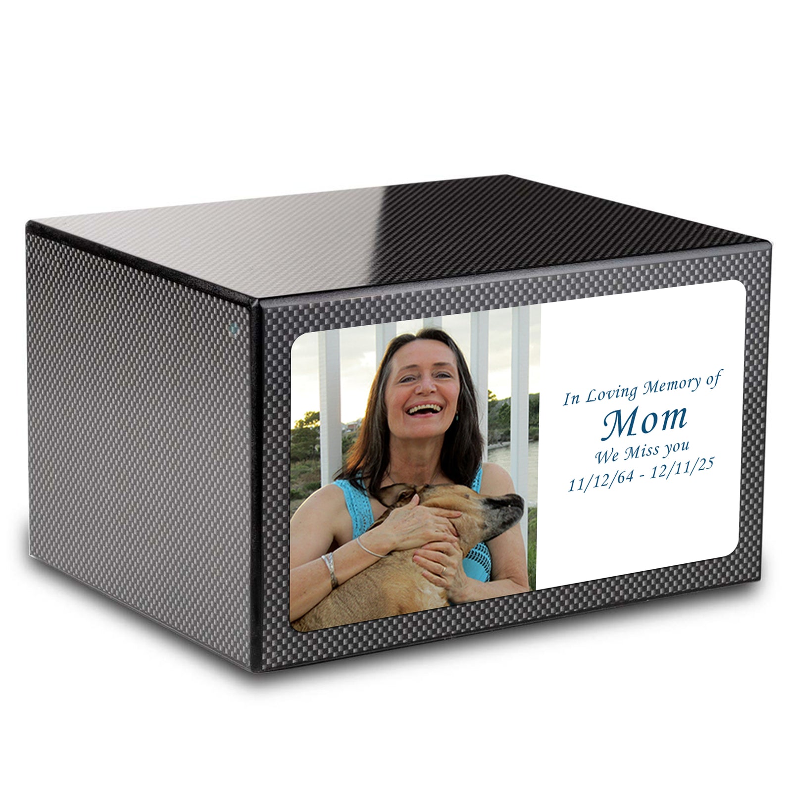 Custom Printed Heritage Carbon Fiber Photo Wood Box Cremation Urn