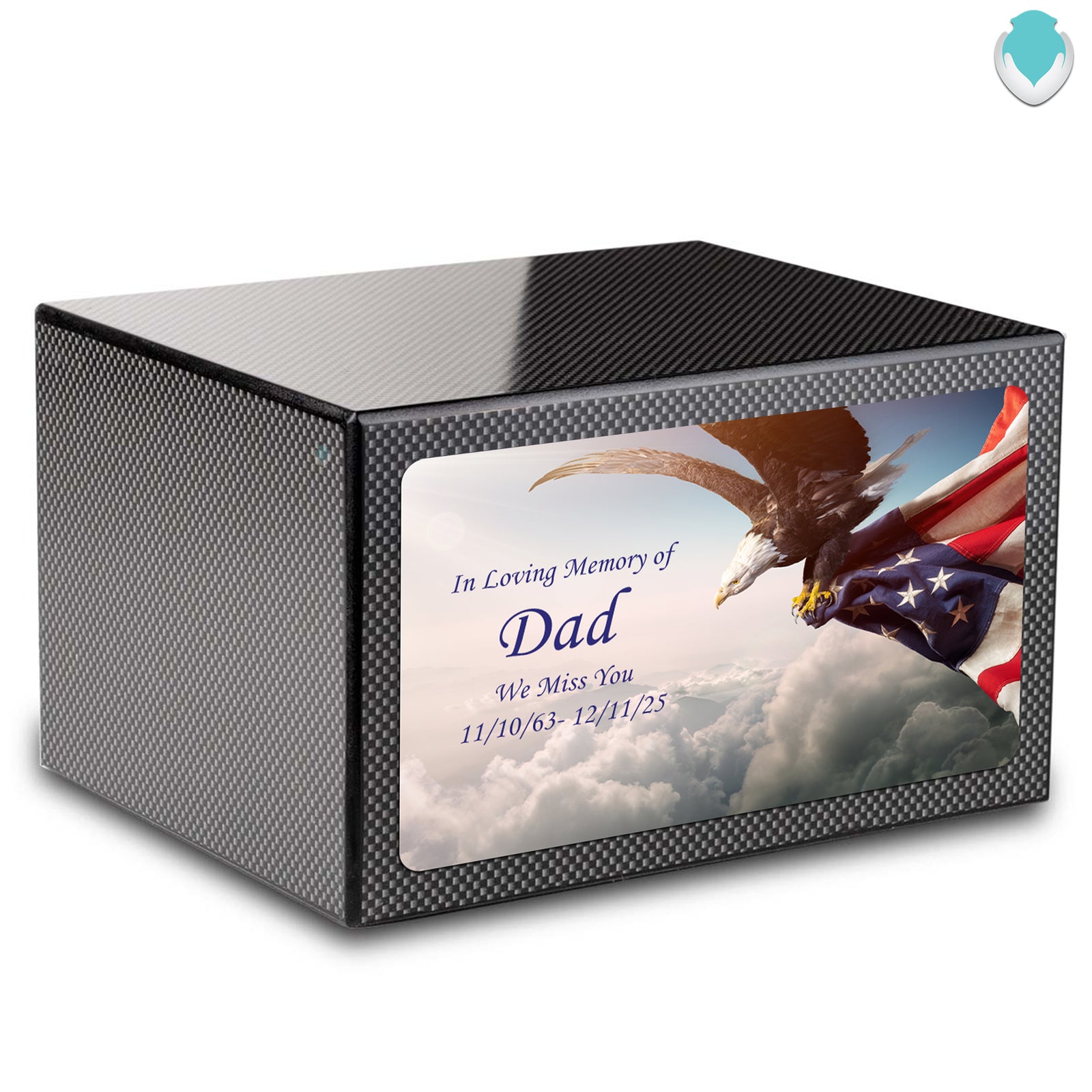 Custom Printed Heritage Carbon Fiber American Eagle Wood Box Cremation Urn