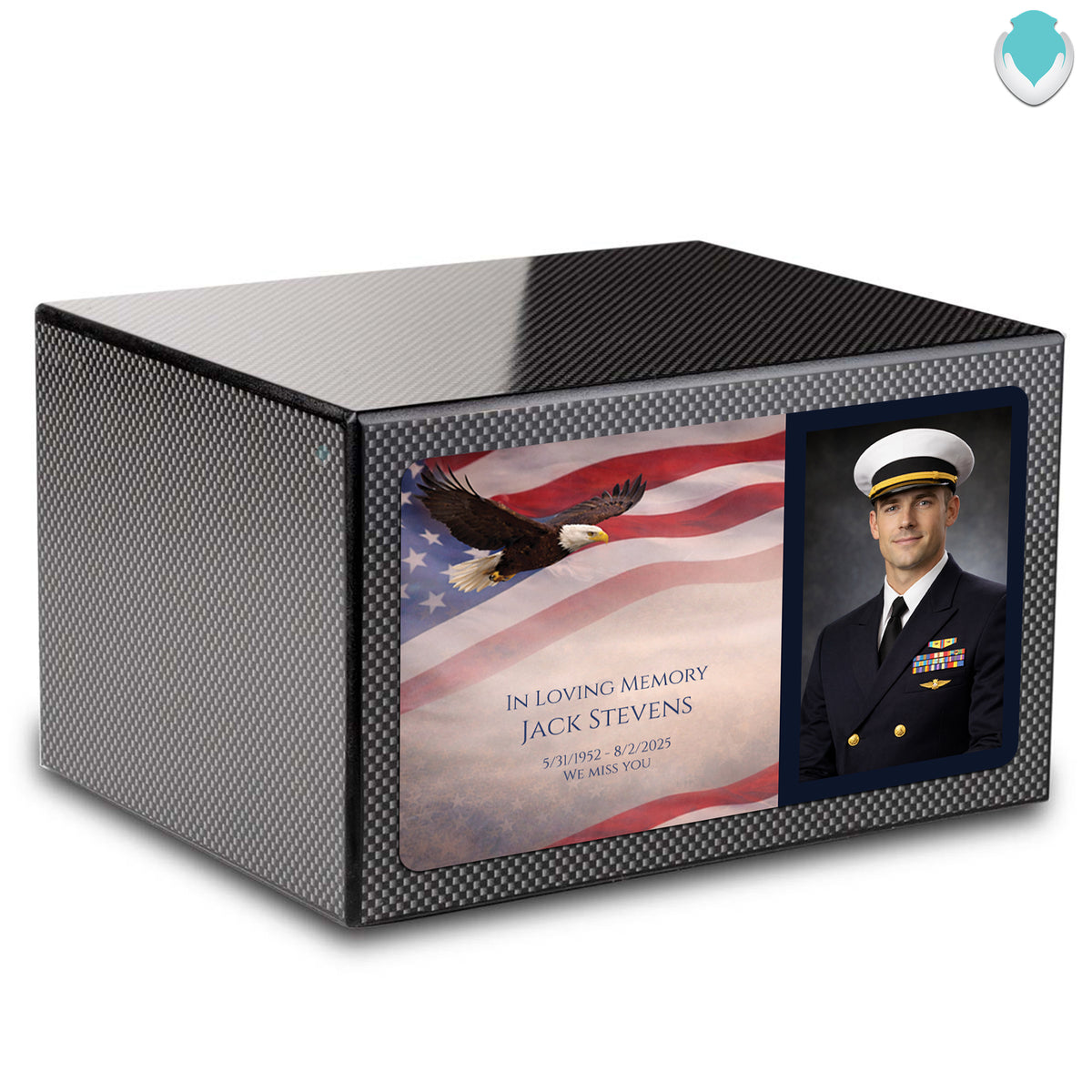 Custom Printed Heritage Carbon Fiber Photo American Glory Wood Box Cremation Urn