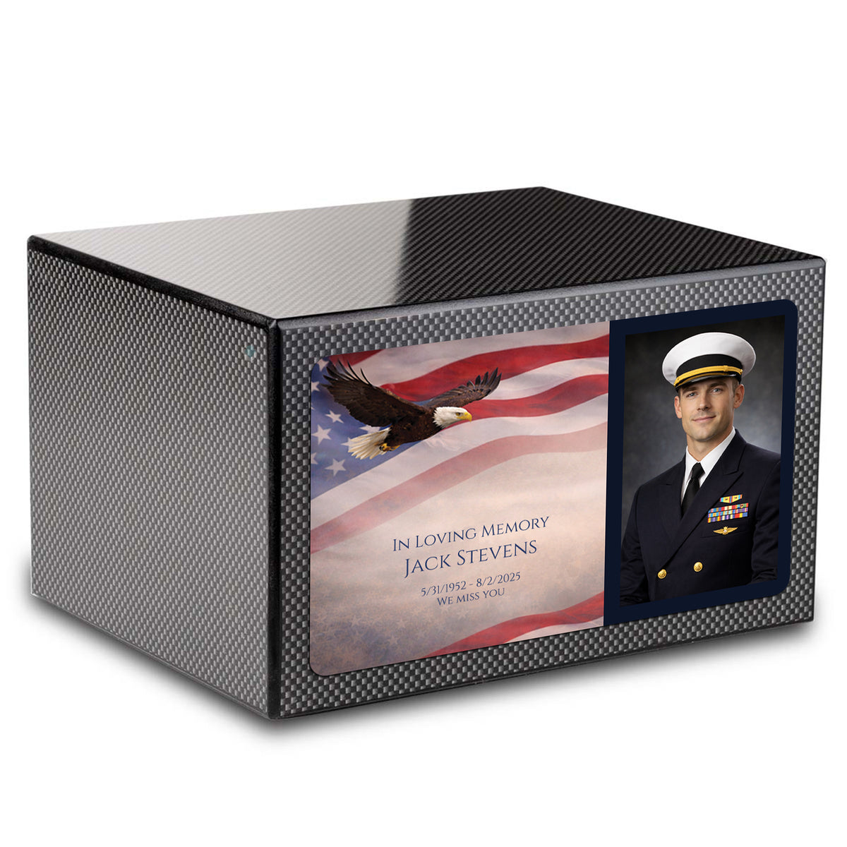 Custom Printed Heritage Carbon Fiber Photo American Glory Wood Box Cremation Urn
