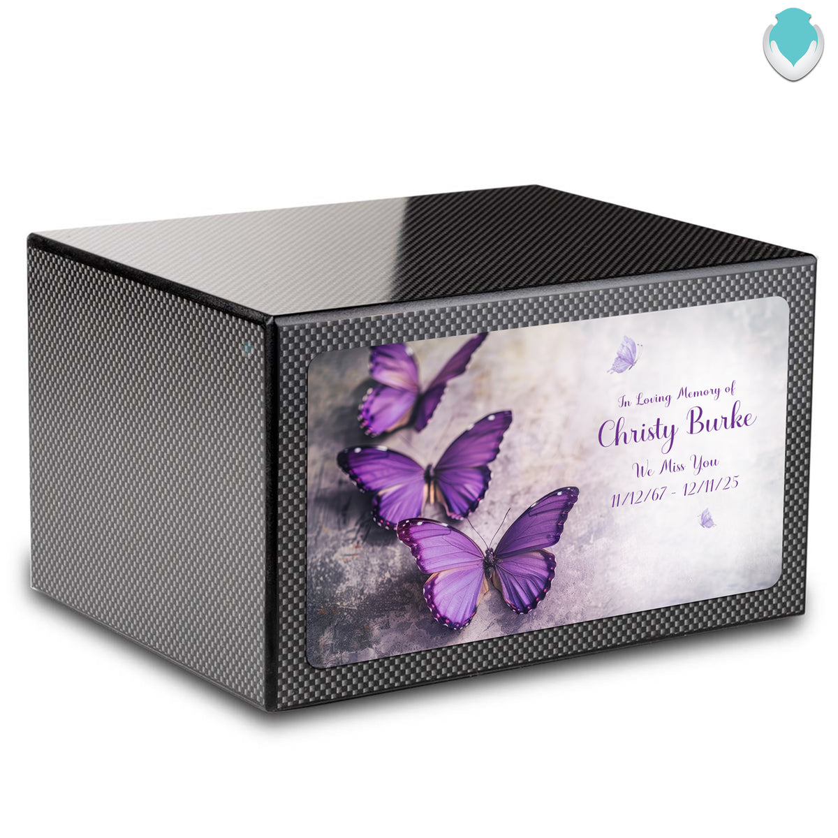 Custom Printed Heritage Carbon Fiber Butterflies Wood Box Cremation Urn