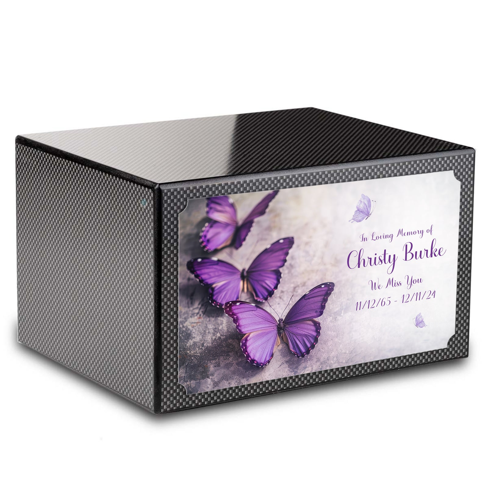 Custom Printed Heritage Carbon Fiber Butterflies Wood Box Cremation Urn