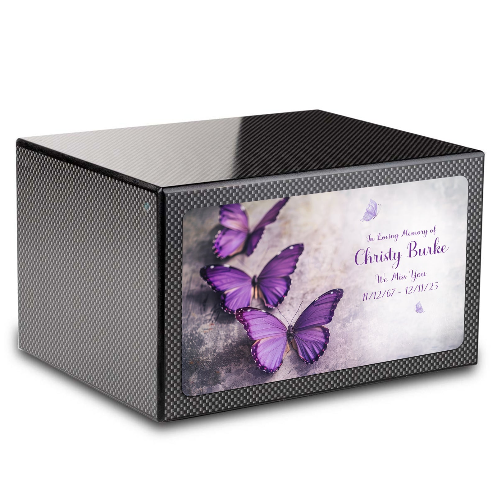 Custom Printed Heritage Carbon Fiber Butterflies Wood Box Cremation Urn