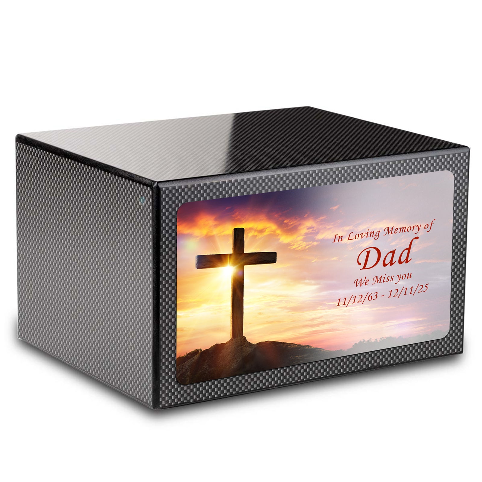Custom Printed Heritage Carbon Fiber Cross Wood Box Cremation Urn