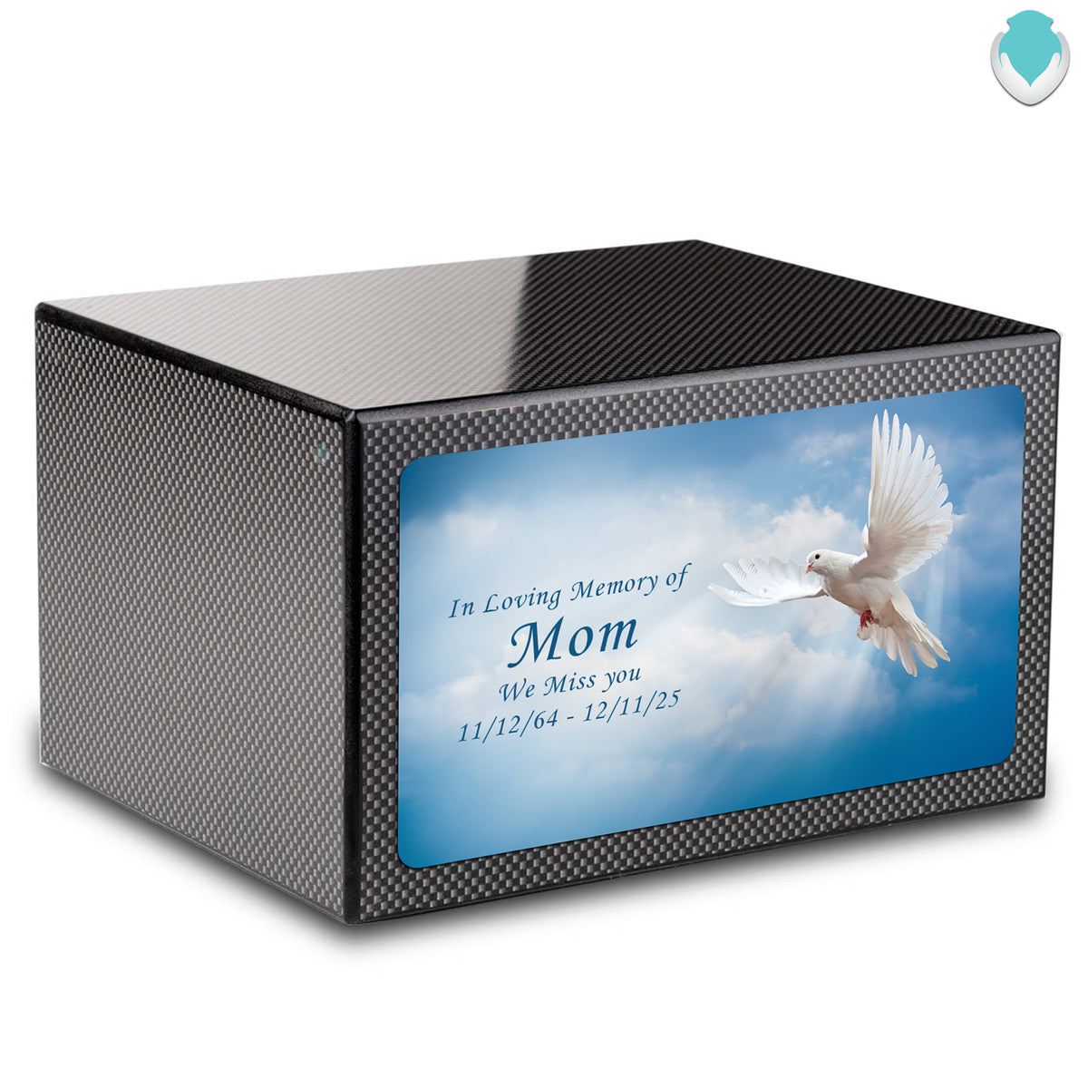 Custom Printed Heritage Carbon Fiber Dove Wood Box Cremation Urn