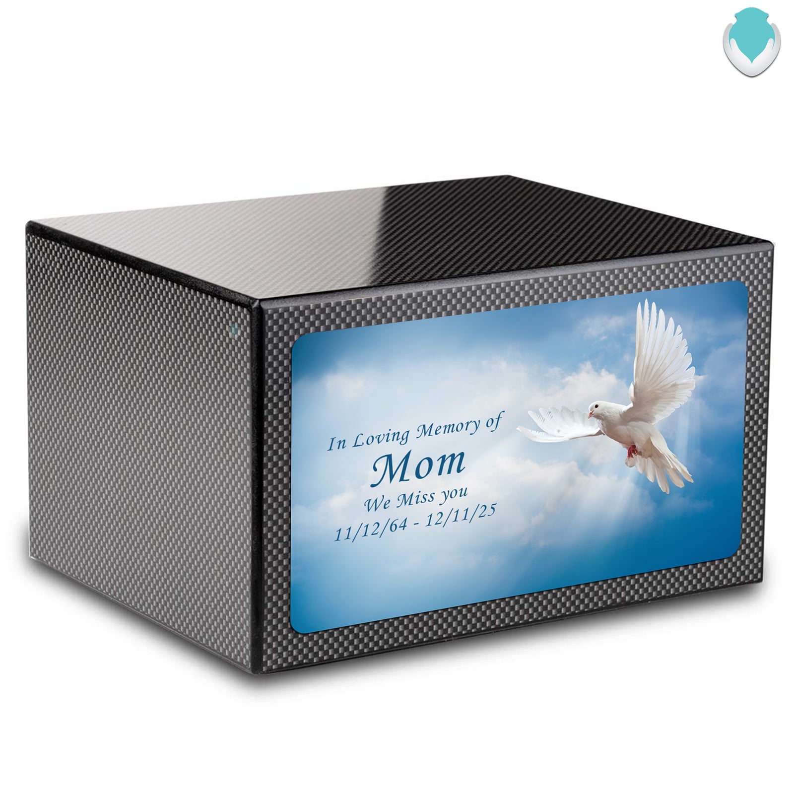 Custom Printed Heritage Carbon Fiber Dove Wood Box Cremation Urn