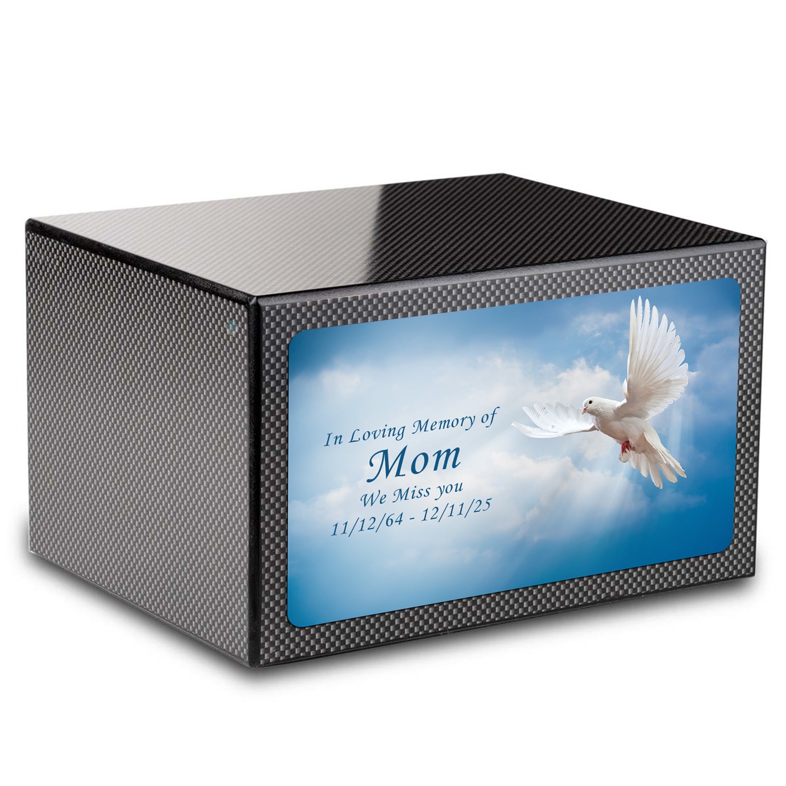 Custom Printed Heritage Carbon Fiber Dove Wood Box Cremation Urn