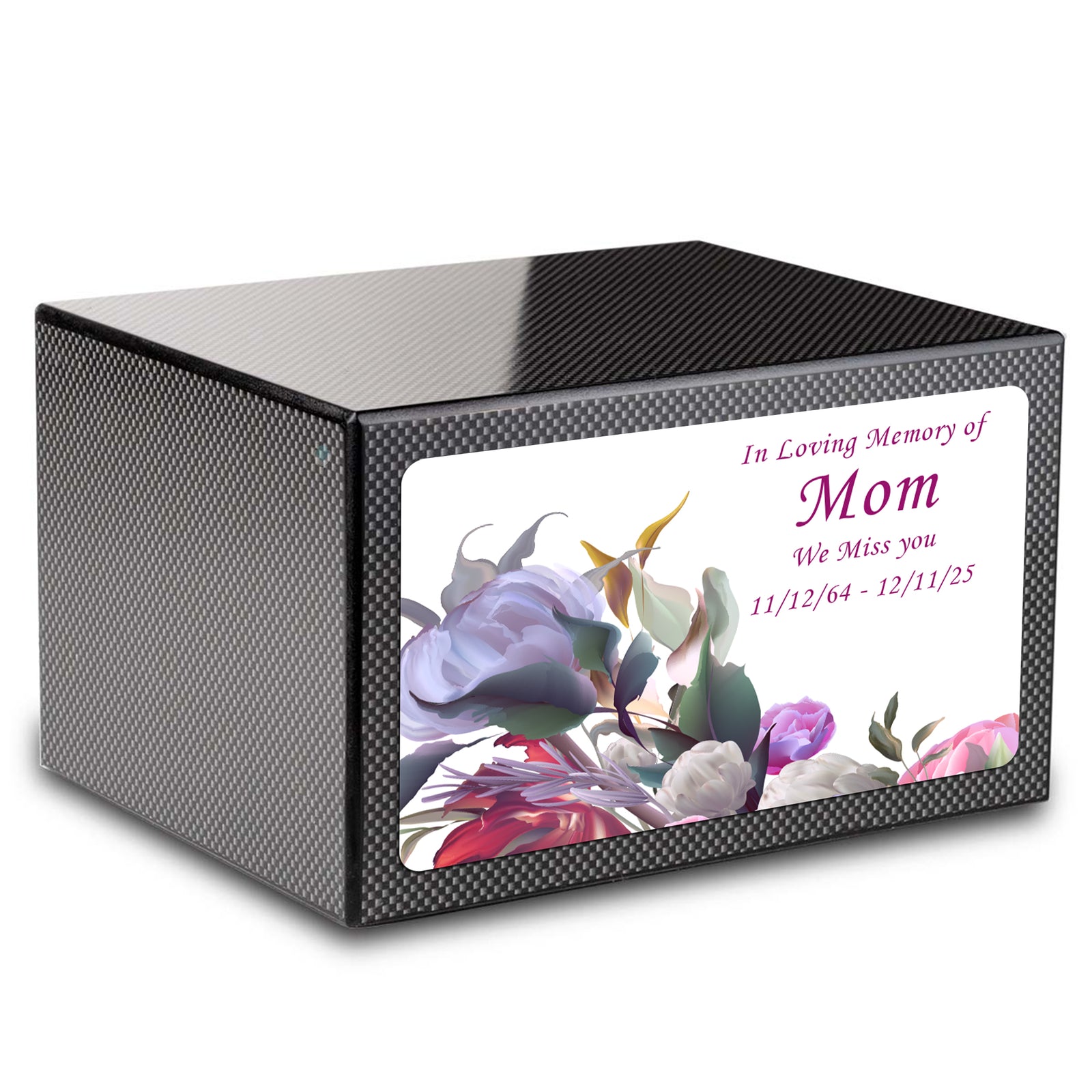 Custom Printed Heritage Carbon Fiber Flowers Wood Box Cremation Urn