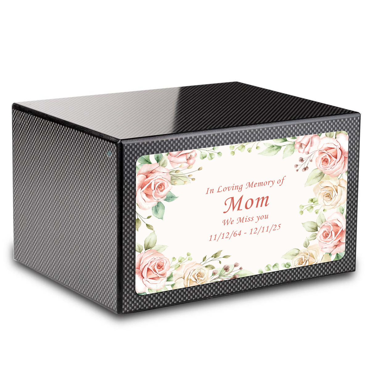 Custom Printed Heritage Carbon Fiber Flower Frame Wood Box Cremation Urn