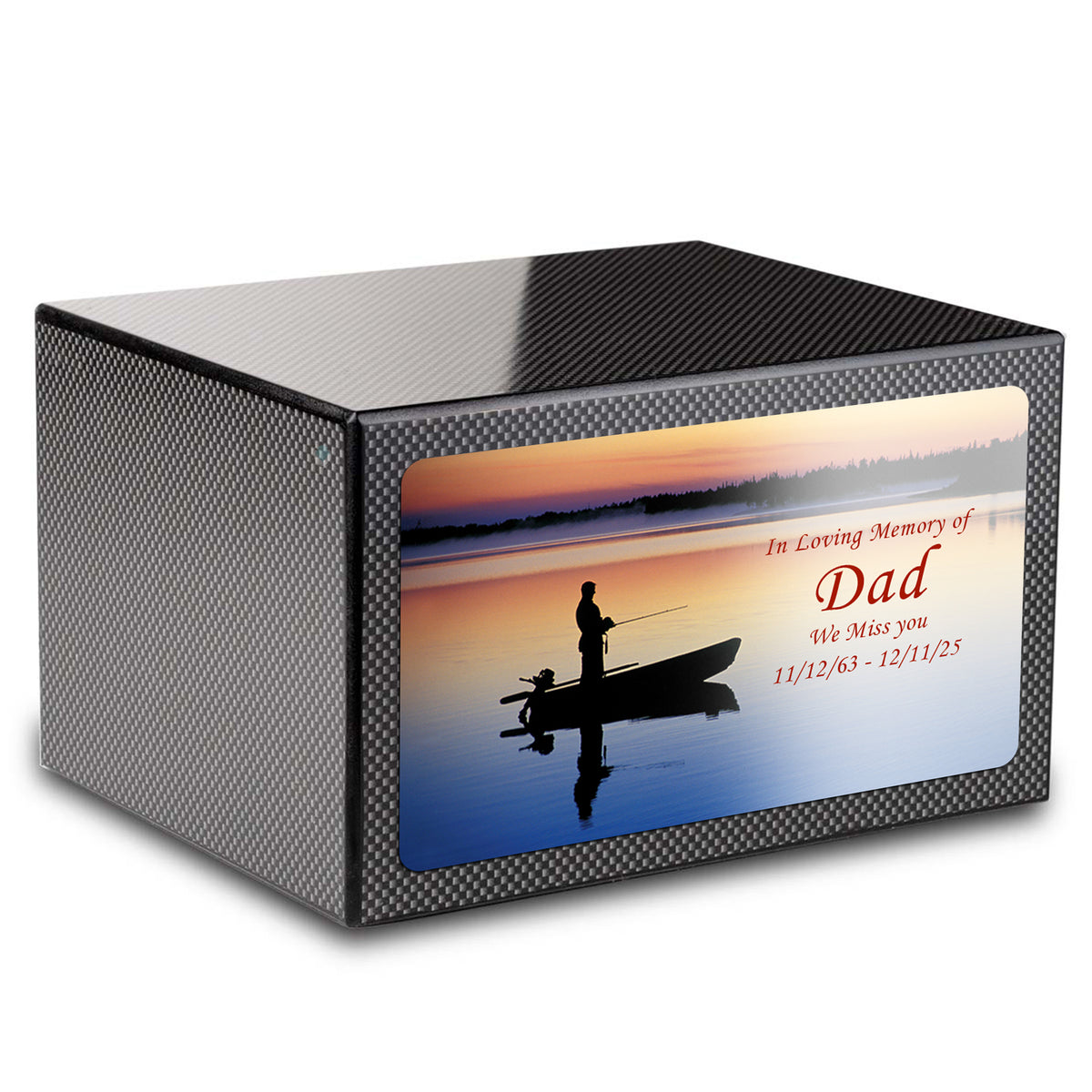 Custom Printed Heritage Carbon Fiber Fishing Wood Box Cremation Urn