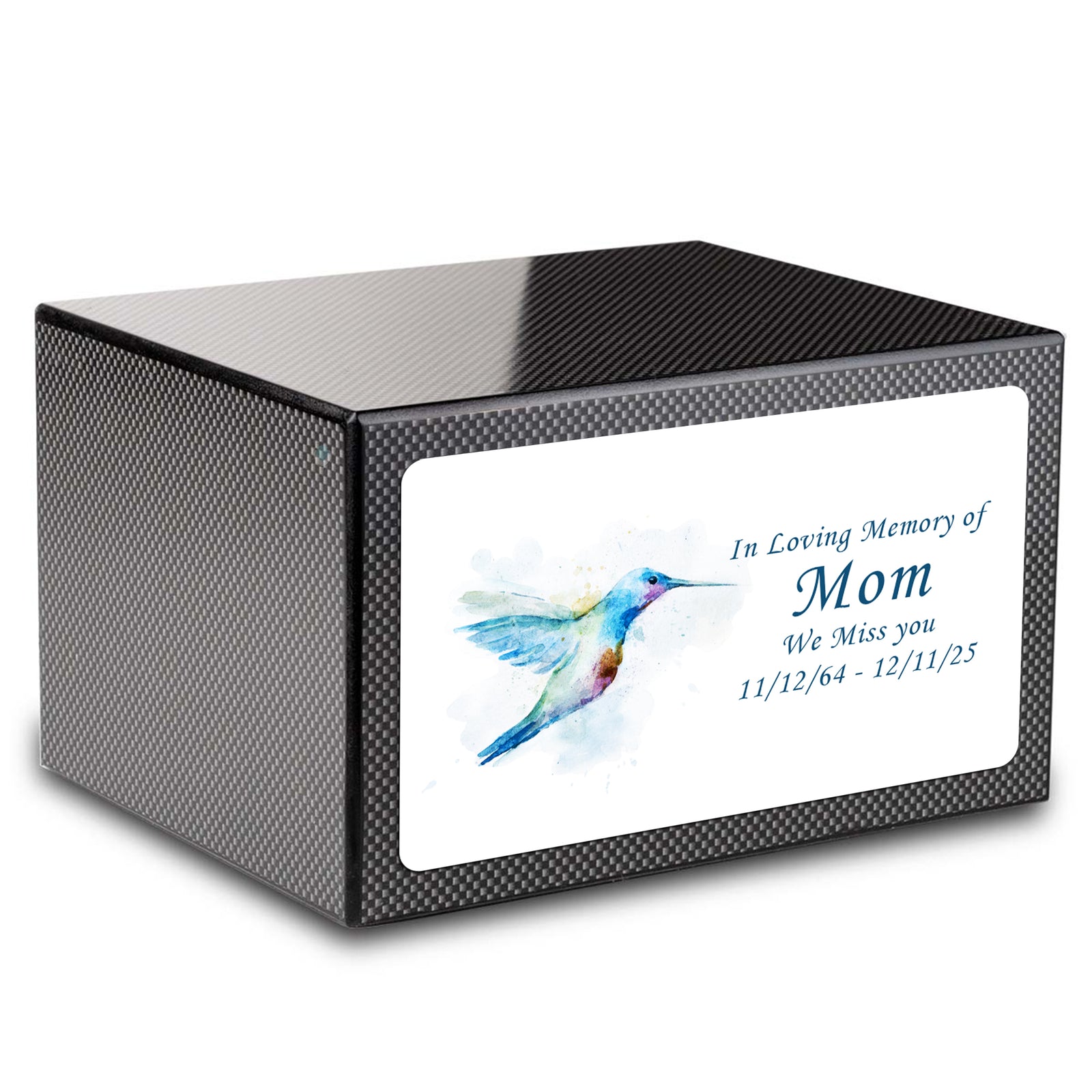 Custom Printed Heritage Carbon Fiber Hummingbird Wood Box Cremation Urn