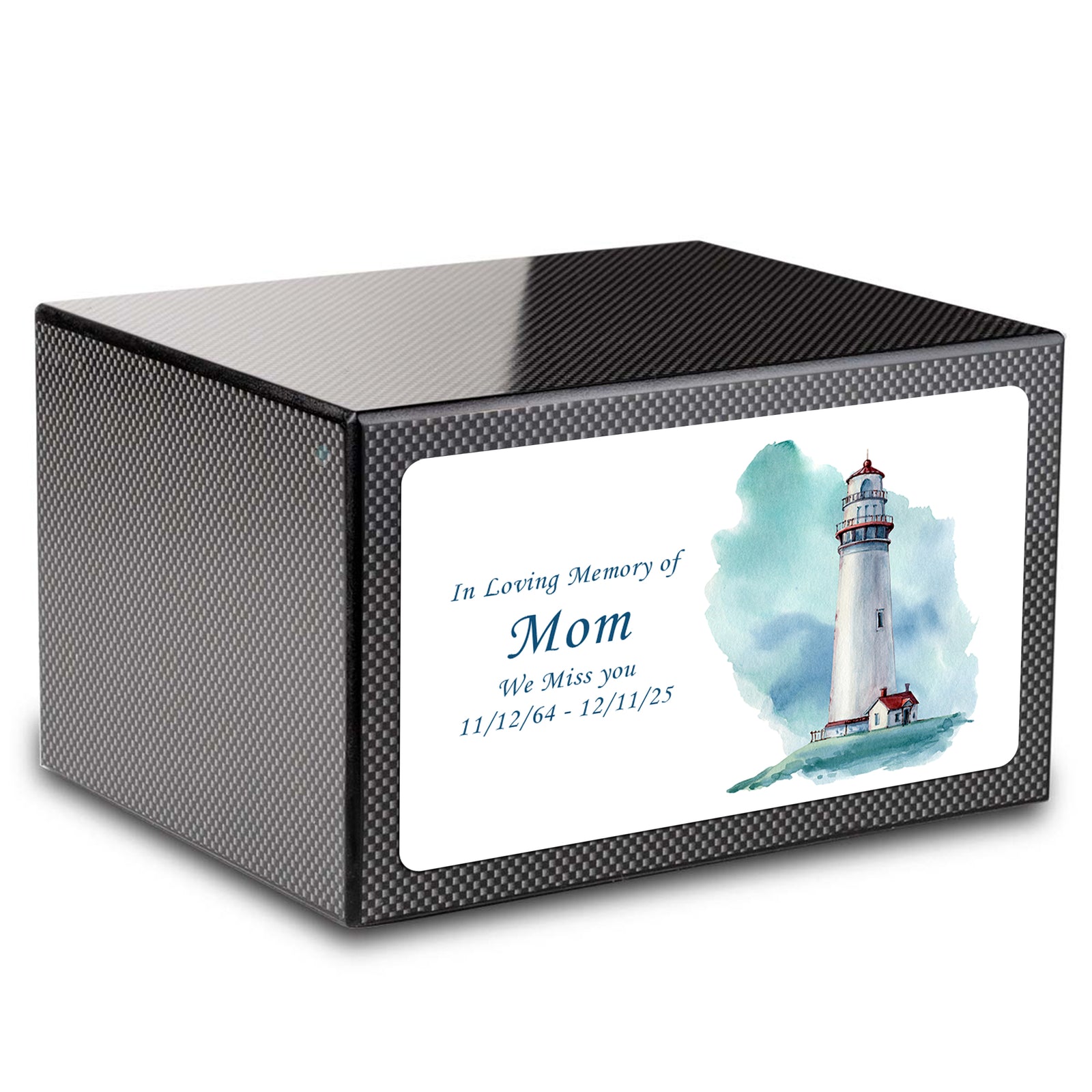 Custom Printed Heritage Carbon Fiber Lighthouse Wood Box Cremation Urn