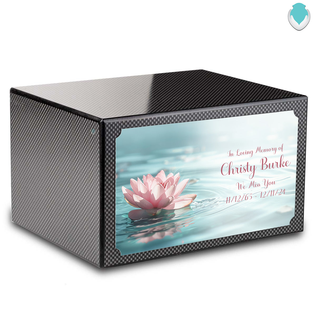 Custom Printed Heritage Carbon Fiber Lotus Flower Wood Box Cremation Urn