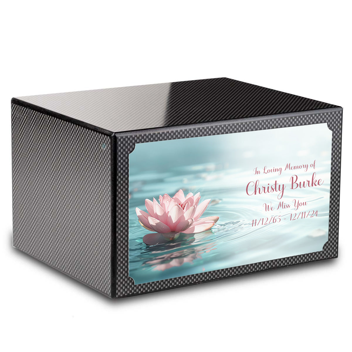 Custom Printed Heritage Carbon Fiber Lotus Flower Wood Box Cremation Urn