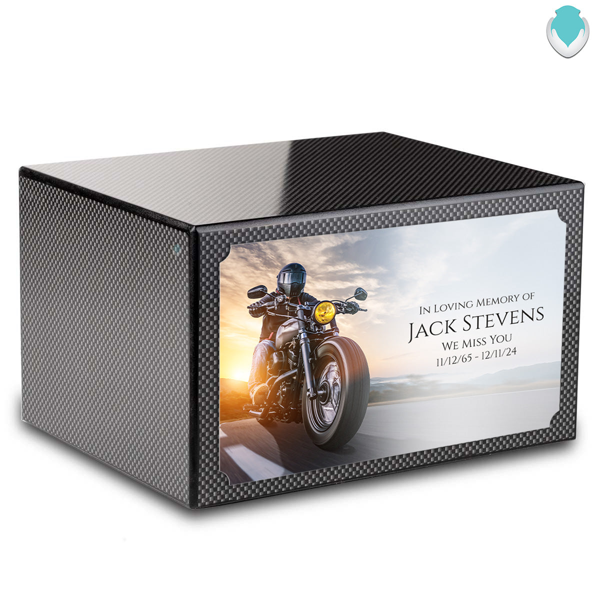 Custom Printed Heritage Carbon Fiber Motorcycle Wood Box Cremation Urn