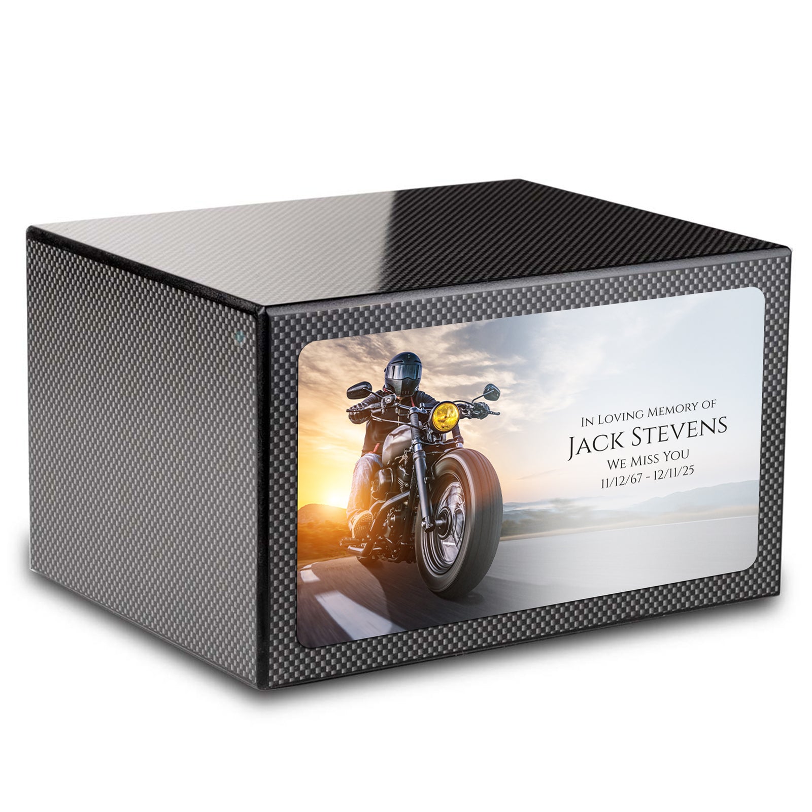 Custom Printed Heritage Carbon Fiber Motorcycle Wood Box Cremation Urn