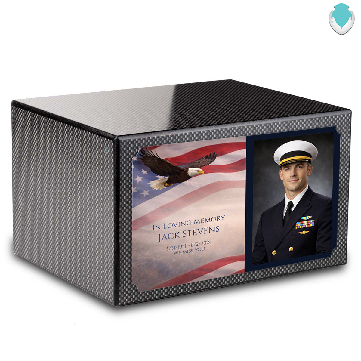 Custom Printed Heritage Carbon Fiber Photo American Glory Wood Box Cremation Urn
