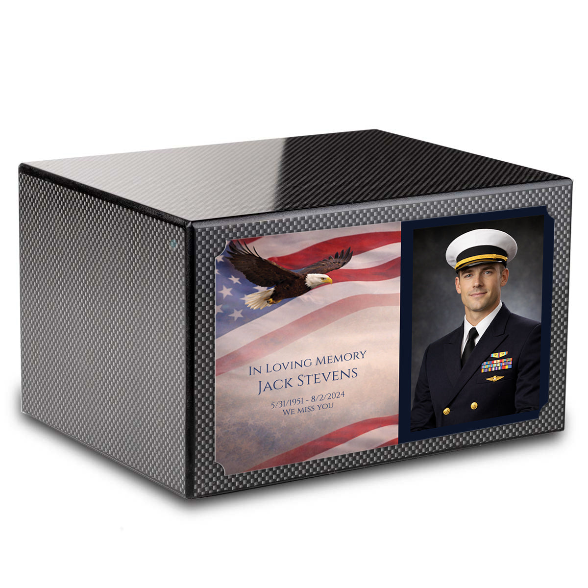 Custom Printed Heritage Carbon Fiber Photo American Glory Wood Box Cremation Urn