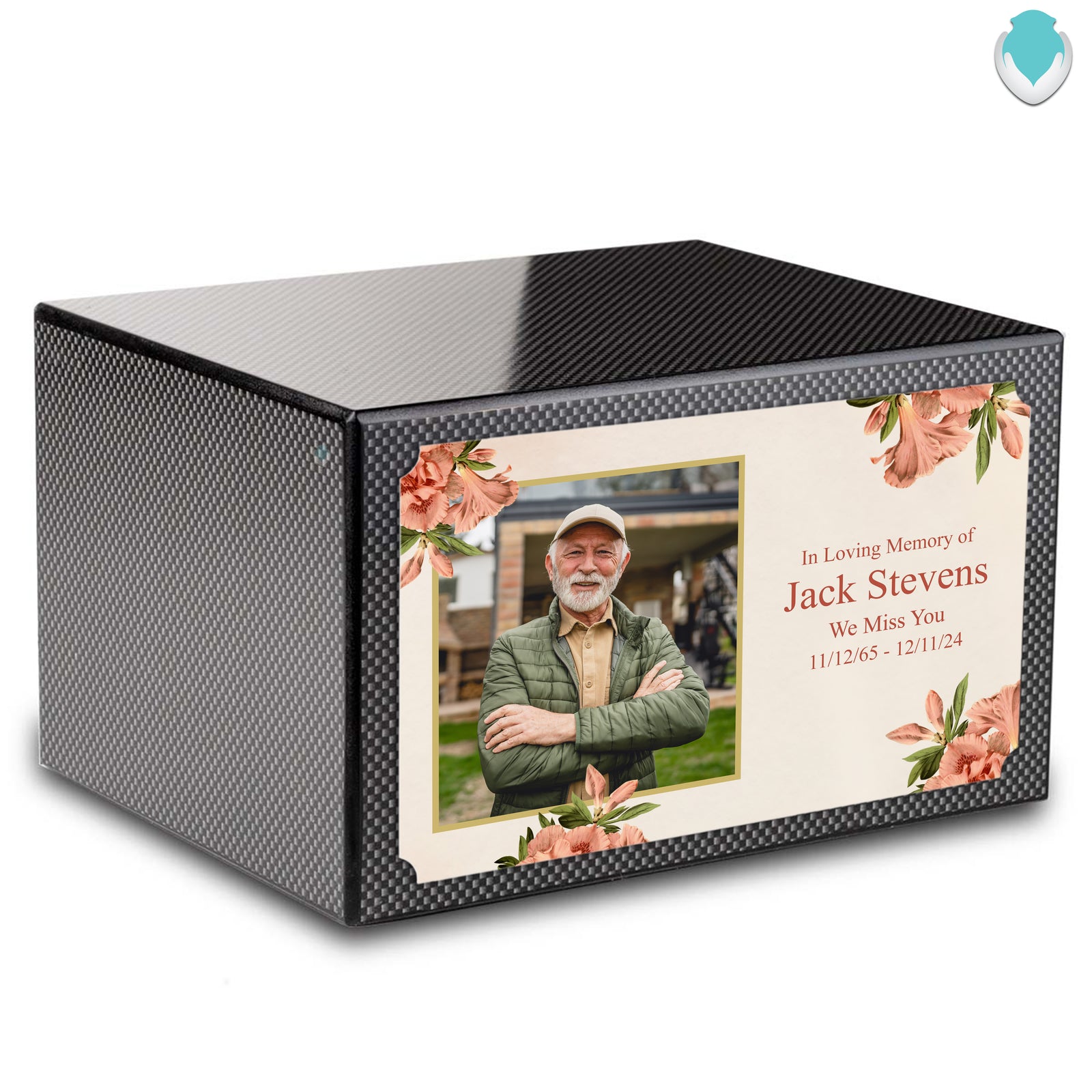 Custom Printed Heritage Carbon Fiber Azalea Flower Wood Box Cremation Urn