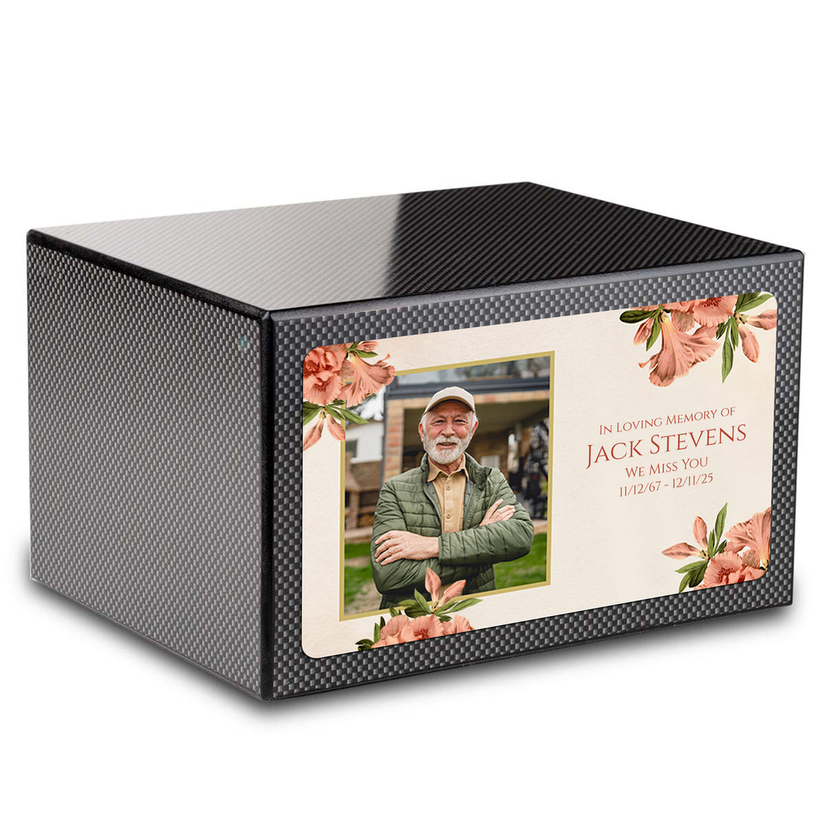 Custom Printed Heritage Carbon Fiber Azalea Flower Wood Box Cremation Urn
