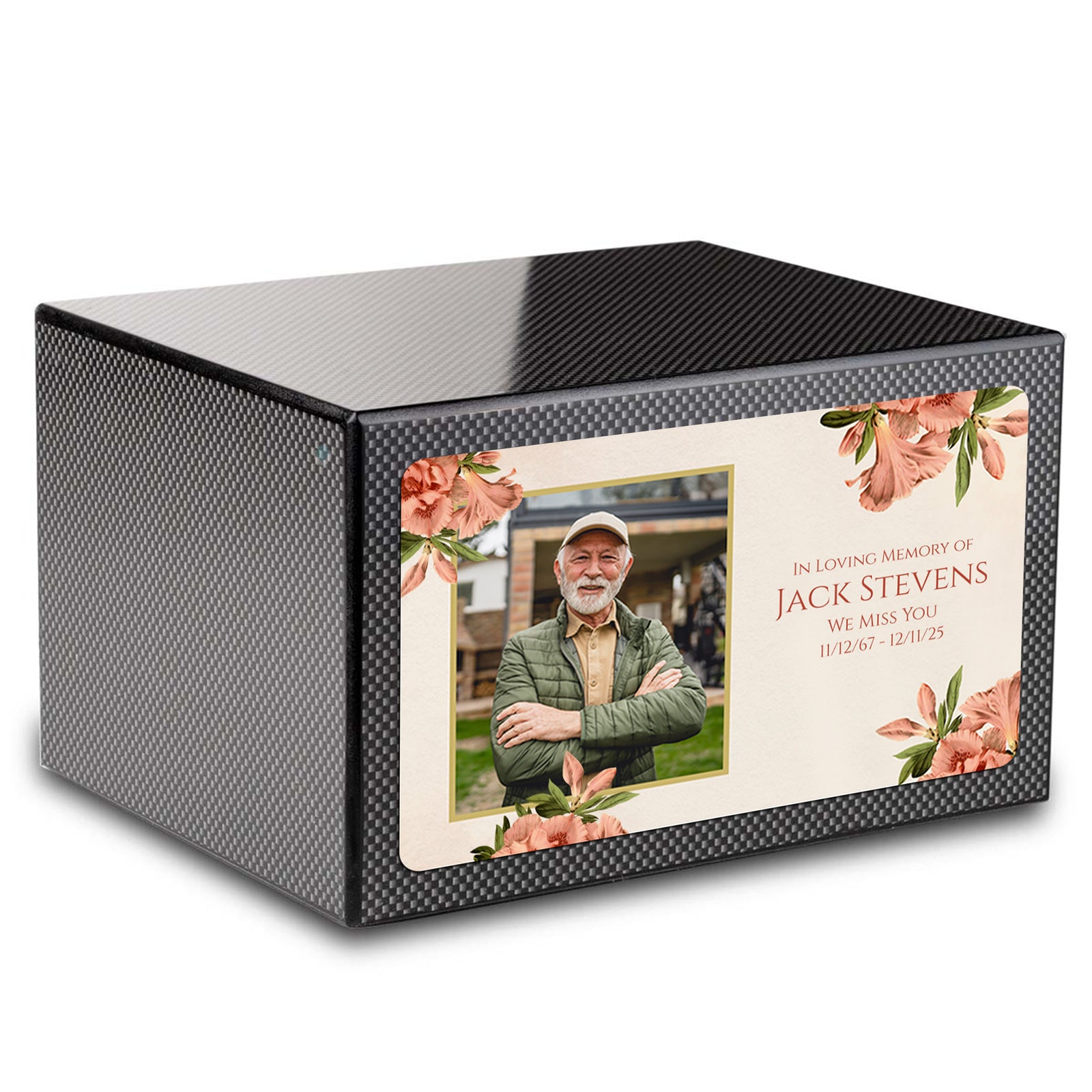 Custom Printed Heritage Carbon Fiber Azalea Flower Wood Box Cremation Urn