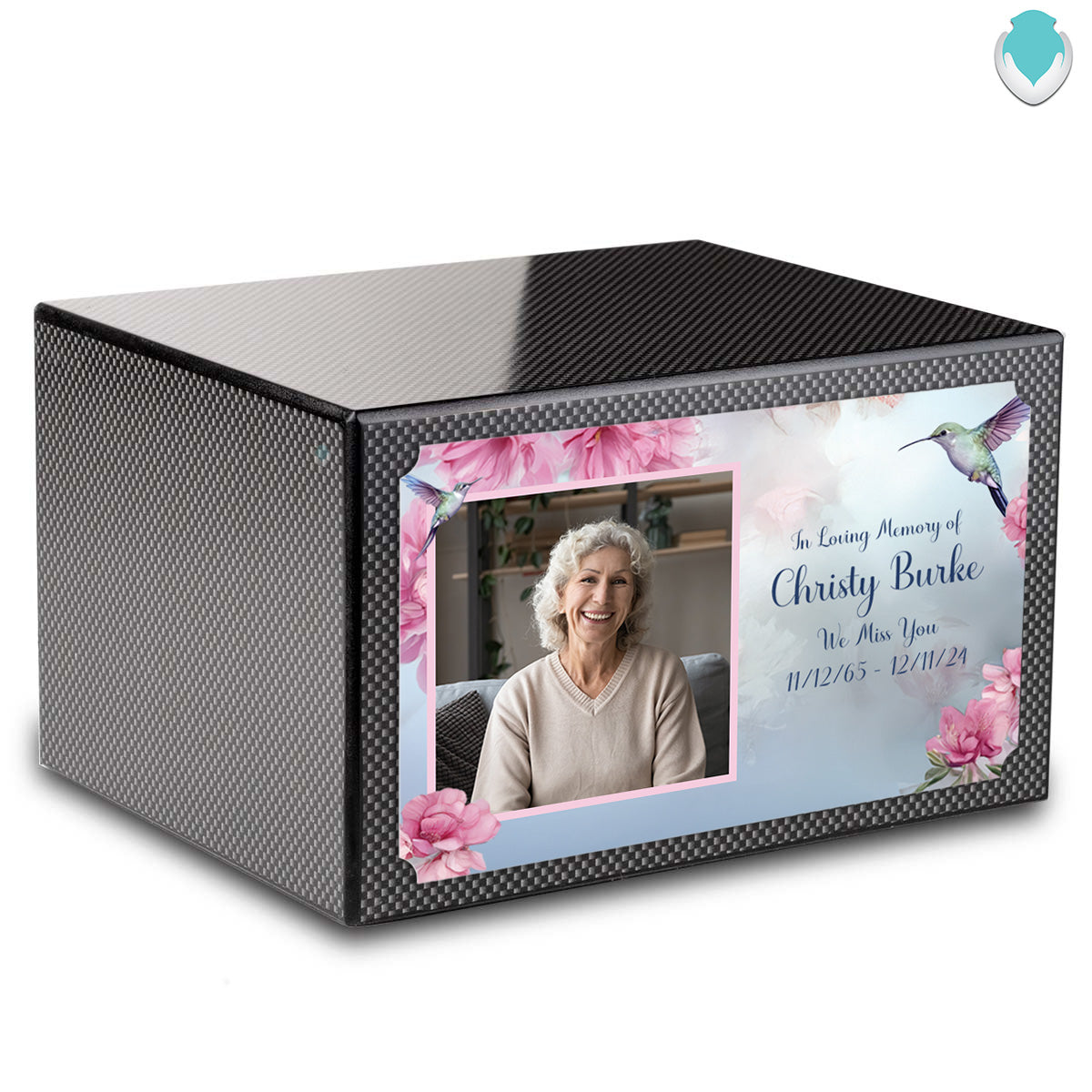 Custom Printed Heritage Carbon Fiber Photo Hummingbird Wood Box Cremation Urn