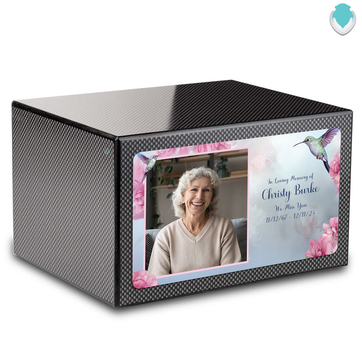 Custom Printed Heritage Carbon Fiber Photo Hummingbird Wood Box Cremation Urn