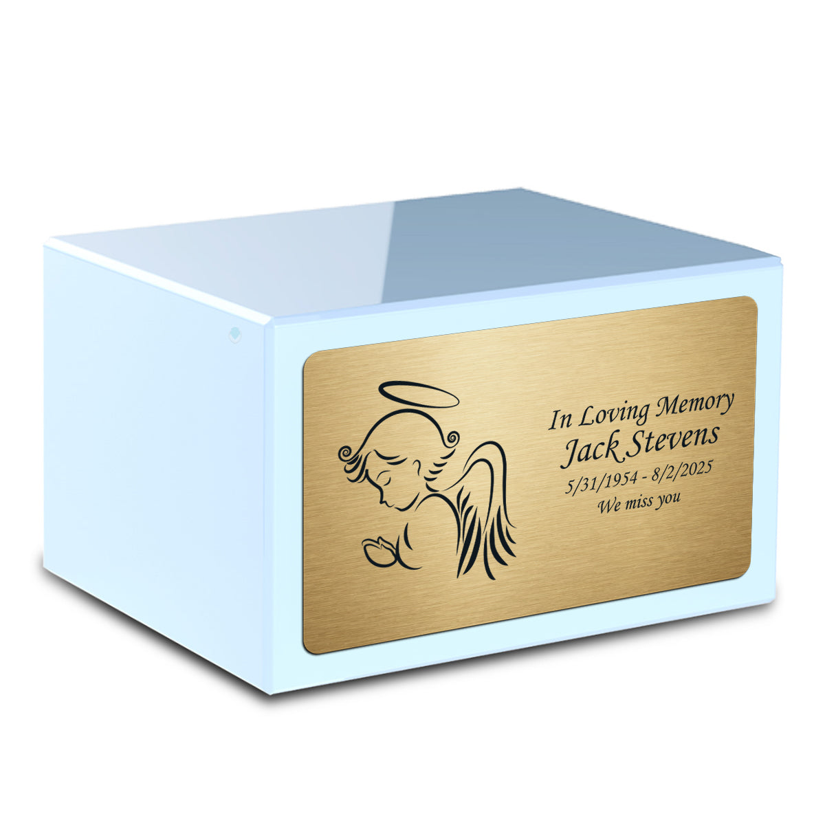 Custom Engraved Heritage Light Blue Adult Cremation Urn Memorial Box for Ashes