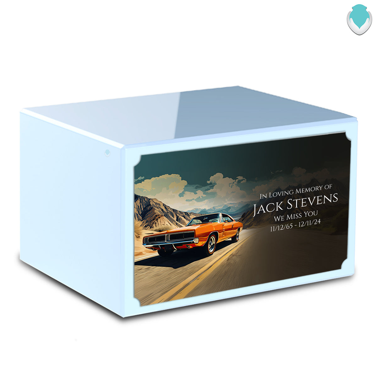 Custom Printed Heritage Light Blue Classic Car Wood Box Cremation Urn