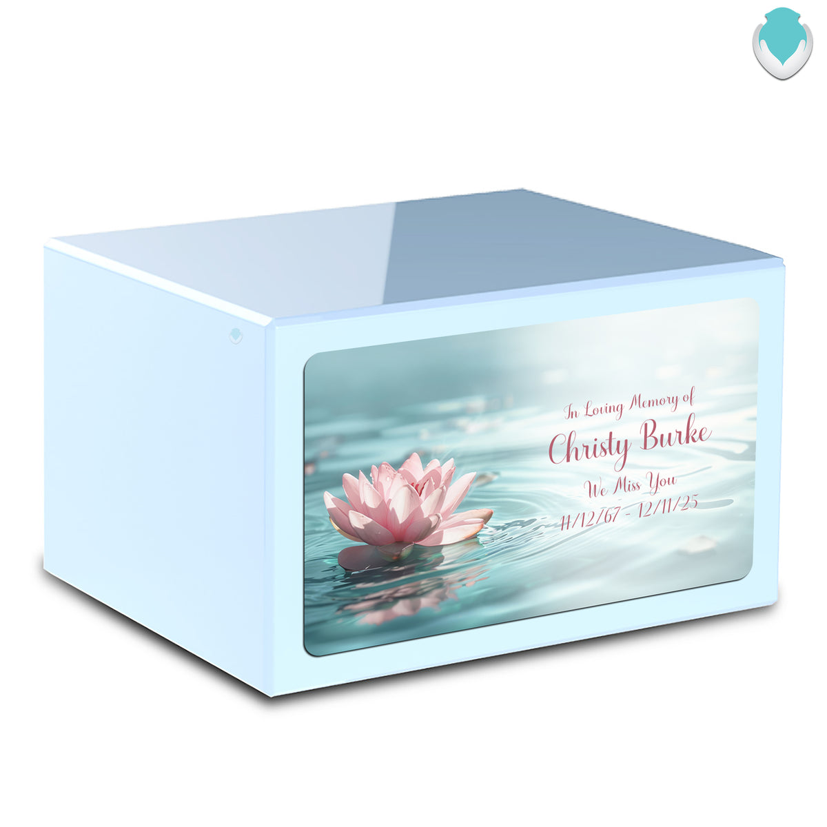 Custom Printed Heritage Light Blue Lotus Flower Wood Box Cremation Urn