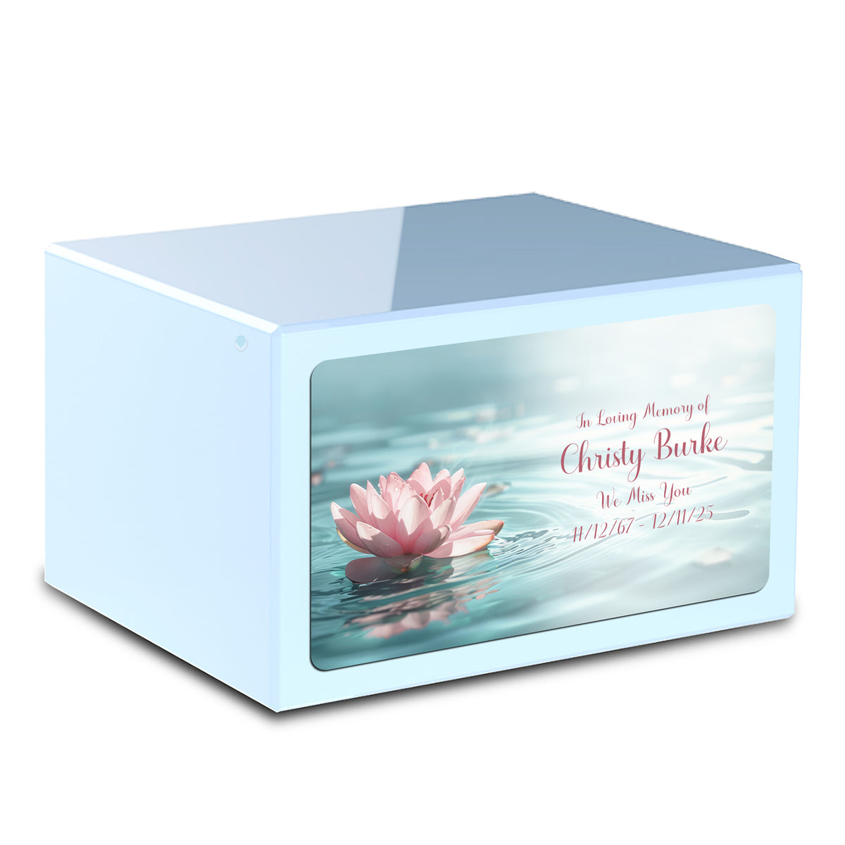 Custom Printed Heritage Light Blue Lotus Flower Wood Box Cremation Urn