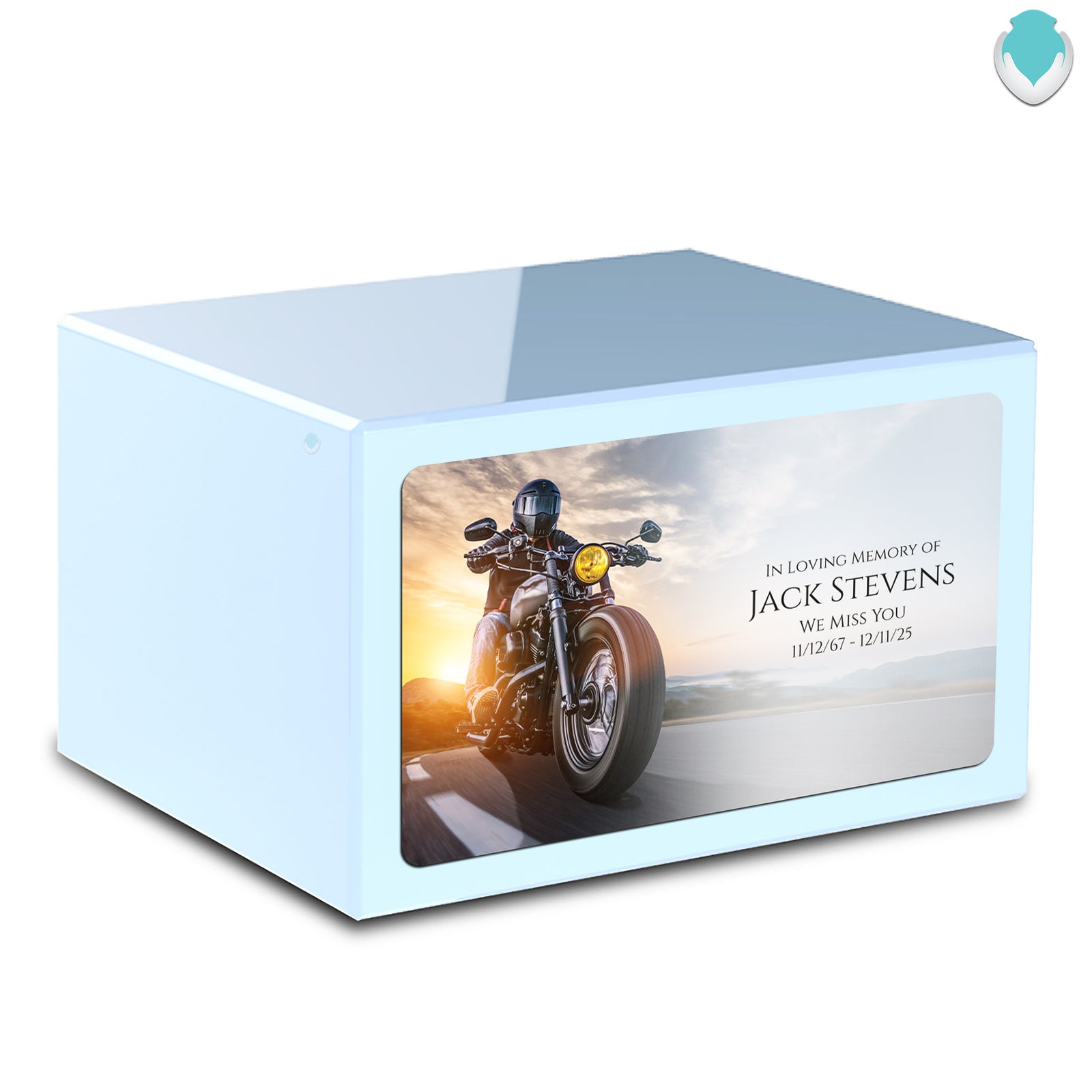Custom Printed Heritage Light Blue Motorcycle Wood Box Cremation Urn