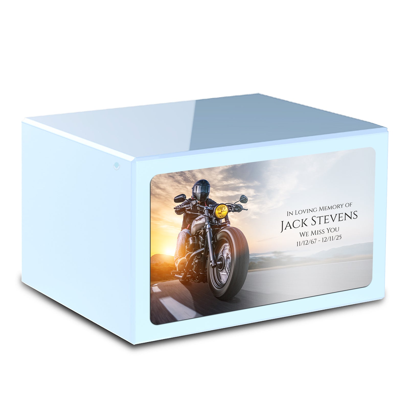 Custom Printed Heritage Light Blue Motorcycle Wood Box Cremation Urn