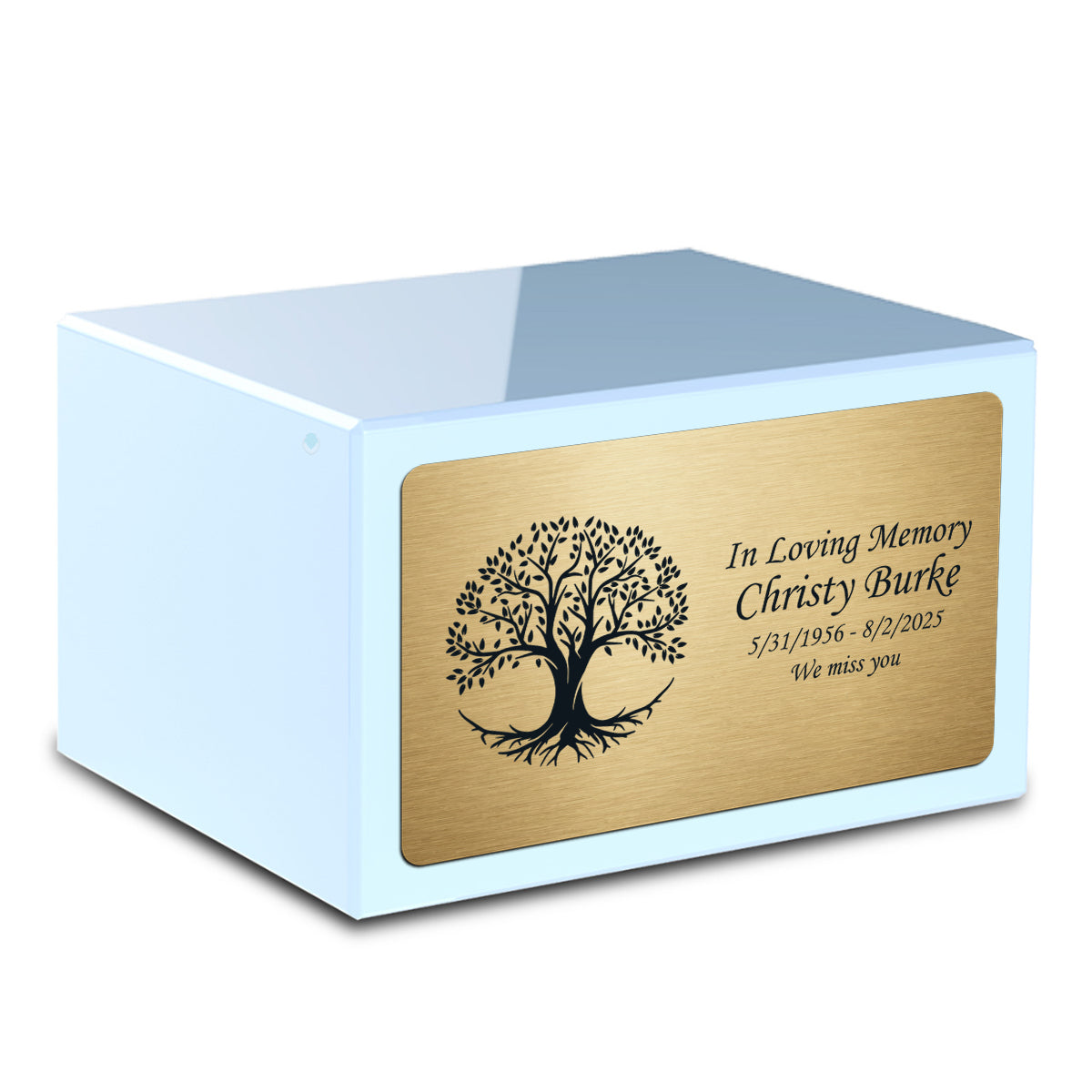 Custom Engraved Heritage Light Blue Adult Cremation Urn Memorial Box for Ashes